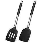 Silicone Spatula, Joyfair Stainless Steel Spatula Pack of 2, Cooking Turner/Non Stick Kitchen Slotted Spatula Ideal for Fish, Eggs, Pancakes, Heat Resistant & Dishwasher Safe, Black