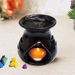 Pure Source India Ceramic Clay Candle Operated Aroma Burner (Black; 9 Cm)