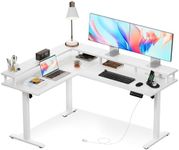 AODK Electric L Shaped Standing Desk, 59 Inch Height Adjustable Stand Up Desk with Power Outlets ＆ Full Monitor Stand, Reversible Corner Desk for Home Office ＆ Computer Workstation, White