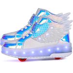 AIkuass USB Rechargeable Roller Shoes LED Light Up Wheel Shoes Sneakers for Boys Girls Kids(1 Little Kid,white)