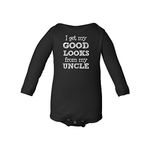 Apericots I Get My Good Looks from My Uncle Long Sleeve Baby Bodysuit Black