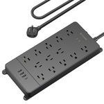 TROND Surge Protector Power Bar with USB C, 4000J, ETL Listed, 13 Widely Spaced Outlets 4 USB Ports, 5ft Flat Plug Extension Cord, 14AWG Heavy Duty Power Strip, Wall Mountable, Home Office Supplies