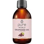 Pure World Natural Grapeseed oil 100% Pure and Undiluted. 250ml. Premium Italian Quality Grapeseed oil – Aromatherapy, Message, Skin, Nails, Body and Face, Edible Vegan…