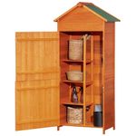 Outsunny Wood Garden Shed with 3 Tiers Shelves, Outdoor Tool Storage Cabinet with Double Door and Asphalt Roof, Hutch Lockable Unit for Garden, Patio, Orange