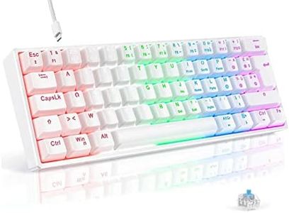 TECURS Clavier Gaming Mécanique PC TKL Gamer Clavier de Jeu Filaire AZERTY, 60% Rétroéclairé, Anti-Ghosting, Switchs Bleu pour Windows/Mac, Blanc