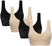 Vermilion Bird Women's 4 Pack Seamless Comfortable Sports Bra with Removable Pads Black2 Beige2 3XL