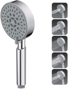 ACA International 5-Mode Spray Handheld Shower Head Round Electroplating Hand Held Shower Rain Massage Spary Shower for Bathroom WELS Approved (Chrome)