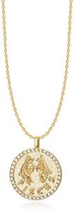 Constellation Necklace Pendant 14K Gold-Plated Hammered Round Disc Engraved Zodiac Sign Pendant 16.9’’ Adjustable Dainty Necklace (Pisces)
