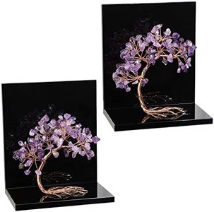 rockcloud Set of 2 Amethyst Crystal Tree Acrylic Decorative Bookends, L-Shaped Heavy Duty Book Ends to Hold Books for Home Office Shelves, Purple