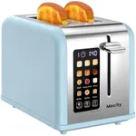 Mecity 2 Slice Touch Screen Toaster, 1.5" Wide Slot, Stainless Steel Smart Toaster for Bagels, Muffins, Waffles, Gluten-Free Breads, Defrost, Reheat, Timer, 120V 825W, Ice Blue