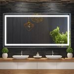 LED Bathroom Mirror 60x30 inch with Front and Backlight, Stepless Dimmable Wall Mirrors with Anti-Fog, Shatter-Proof, Memory, 3 Colors, Double LED Vanity Mirror
