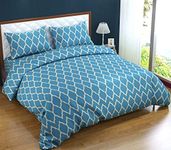 Trance Home Linen 200TC 100% Cotton Printed Zippered Duvet Cover/Blanket Cover/Quilt Cover | Comforter Cover/Razai Cover | Queen Size with 2 Pillow Covers (90 x 102 Inch | Dori Blue)