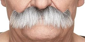 Mustaches Self Adhesive Fake Mustache, Novelty, Grandpa's False Facial Hair, Costume Accessory, Gray with White Color