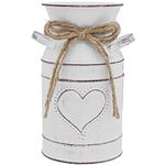 Soyizom Vintage Vase Metal Flower Bucket With Heart-shape, Farmhouse decor Vase with Handle French White Vase Galvanized Finish Milk Can Shabby Chic Vase Metal Flower Jug for Rustic Home Decoration