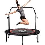 FK Sports 40”/48” Foldable fitness Trampoline, Mini Rebounder with Adjustable U or T Bar Foam Handle For Kids Adults Fitness Body Exercise Max Load 140kg