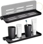 DEAYOU 2 Pack Folding Wall Shelf for Bathroom, 90° Fold Up Floating Shelf, Wall Mounted Drop Down Metal Shelves for RV, Campers, Laundry Room, Toilet Room, Kitchen, Waterproof, Space Saving, Black