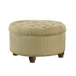 HomePop Button Tufted Round Storage Ottoman, Fabric, Tan and Cream, 15" H x 25" W x 25" D