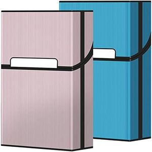 roygra Cigarette Case, Magnetic Brushed Aluminum, 20 Capacity - 2 Pack (Blue + Rosegold, 85mm King Size)