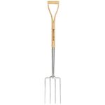 Berry&Bird Gardening Digging Fork, 4-Tine Stainless Steel Pitchfork, 43.9" Heavy Duty Spading Fork with D-Grip Handle and Ergonomic Ash Wood Handle for Digging, Planting, Cultivating, Aerating