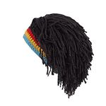 Cimjim Men Knit Hat with Hair Boys Funny Handmade Knitting Winter Hat Beanie Rasta Hat with Dreadlocks, Black, One Size