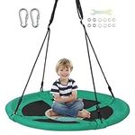 COSTWAY Saucer Tree Swing, 40 Inch/100cm Round Nest Swings with Adjustable Hanging Ropes, 900D Waterproof Oxford Fabric Swing Set for Backyard Playground Garden (Green)