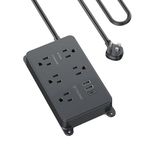 TROND Power Bar with Surge Protector USB C, ETL Listed, Flat Plug Extension Cord Indoor, 5 Multiplug Outlet Extenders 3 USB Desk Chargers, 5ft Wall Mount Power Strip for Christmas Dorm Room Essentials