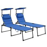 Outsunny Folding Chaise Lounge with Adjustable Sunroof, Outdoor Quick Dry Padded Tanning Chairs with Headrest, Reclining Back Outdoor Lounge Chair, for Beach, Yard, Patio, Blue