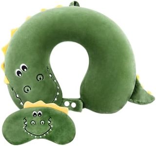 Alaoo Travel Pillow, Removable Memory Foam Kids Travel Pillow with Zips, Convenient & Portable U Shaped Neck Pillows with Cute Eye Mask for Adults Children for Home, Office, Sleeping (Green Dinosaur)
