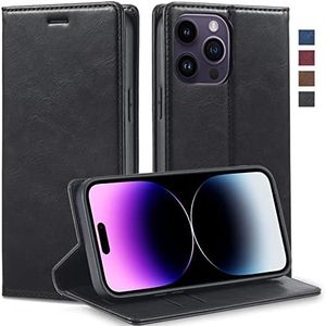 GoshukunTech Wallet Case for iPhone 14 Pro,for iPhone 14 Pro Leather Flip Case with RFID Blocking Card Holders Stand Feature Cash Pocket Magnetic Cover for iPhone 14 Pro-[Black]