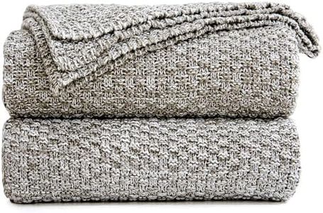 Longhui bedding Knitted Throw Blanket for Couch – Soft, Cozy Machine Washable 100% Cotton Sofa Blanket, Heavy 3.8lb Weight, Laundry Bag Included, Grey and White