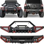 OEDRO Front and Rear Bumper Compatible with 2007-2018 Jeep Wrangler JK & Unlimited JKU (2/4 Doors), Rock Crawler Off Road Full Width Bumper w/Winch Plate Mounting & D-Rings & Hitch Receiver