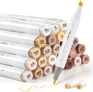 Ohuhu 24 Skin-Tone Colors Alcohol Markers, Brush & Chisel, Sketch Art Marker, Alcohol-Based Brush Markers for Student and Adults' Coloring, Illustration, Mid-Tone Skin Tone and Hair Shades Marker Set