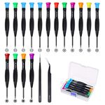 Screwdriver Set, FIXITOK 18Pcs Magnetic Small Screwdriver Kit with Flathead Phillips Screwdrivers Pentalobe Torx Star Screwdrivers Tweezers in Different Sizes Colors for Repairing Eyeglass Phone Electronics Jewelry Watch