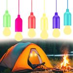 Warm Light LED Pull Cord Light Bulb, 6 Pack Colorful LED Bulb Light with Rope, Battery Operated Bulb Light, Portable Night Light for Party, Wedding, Festival, Camping, BBQ, Garden Decorations