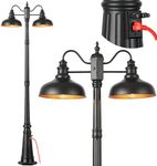 VIANIS Outdoor Lamp Post Light with Outlet 2-Head, Waterproof Outdoor Lamp Post Sconce, Anti-Rust Black Dusk to Dawn Street Light Pole for Garden, House, Doorway, Weather Resistant