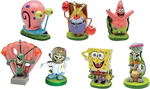 Penn-Plax Spongebob 7-Piece Officially Licensed Aquarium Ornament Set – Great for Saltwater and Freshwater Fish Tanks – Mini 2" Aquarium Decorations