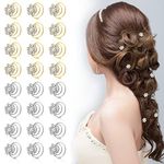 Sanas Spiral Juda Pin with Stone 24Pcs Spring Bun Maker Bridal Hair Accessories for Women and Girls Metallic Gold Hair Pins 24Pcs (Crystal Rhinestone)