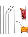 IDELLA Set of 4 Reusable Metal Straws, Long Stainless Steel Straw with Cleaning Brushes, Drinking for 30 oz and 20 oz Tumblers.(2Bent + 2 Straight + 1 Brush)