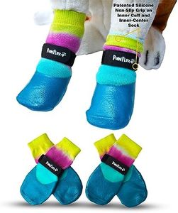 PawFlex Double Dipped Waterproof Dog Socks Comfy Pawz Soft Indoor/Outdoor Dog Booties with Rubberized Bottom| Non-Slip Silicone Grip at Inner Cuff for No Twisting or Sliding Off| Adjustable Strap