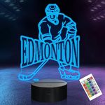 Ice Hockey Player 3D Night Lights for Kids, 16 Colors Changing Remote Control LED Table Desk Lamp Birthday Xmas Gifts Home Decor for Sports Hockey Fan (Edmonton)