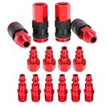 Connect Air Fittings Set, 1/4" Npt Air Coupler and Plug Kit, Air Quick Connector Male and Female, Pack of 14 (Red Aluminum)