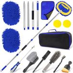 Kazaigou Car Wash Kit, 62'' Car Wash Brush Mop with Long Handle, Wash Mop Mitt with Storage Bag, 2 Replacement Head, Car Wheel Tire Brush, Detailing Brush, Towel, for Washing Car Rv Suv Truck