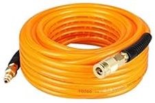 YOTOO Reinforced Polyurethane Air Hose 1/4" Inner Diameter by 50' Long, Flexible, Heavy Duty Air Compressor Hose with Bend Restrictor, 1/4" Swivel Industrial Quick Coupler and Plug, Orange