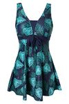 Ecupper Womens One Piece Swimdress Shaping Body Swimsuit Floral Plus Size Bathing Suit with Boyshort Dark Green 4XL