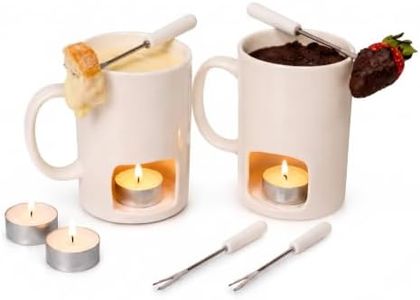 Evelots Fondue & Coffee Mug Gift Set - 2-Pack Mini Fondue Mugs + Chrome 8-Mug Holder Tree - Great for Chocolate, Cheese, Coffee & Tea Lovers
