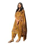 KLOSIA Women Printed Kurta and Pant Set with Dupatta (Medium) Mustard Yellow