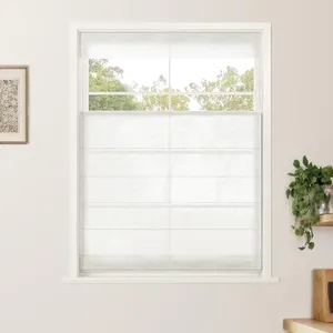 TWOPAGES Roman Blind Linen Blend Cordless Roman Shade for Patio Door, Custom Made Pleated Roman Window Shade Light Filtering Blackout Roman Shade, Install Hardware Included, 1 Piece, Beige White