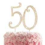 HOKPA 50th Rhinestones Cake Topper, Gold 50th Birthday Cake Decoration, 50th Wedding Anniversary Party Decor Ideal Perfect Keepsake