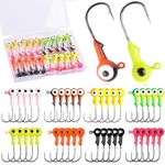 Fishing Jig Head Hooks Round Ball Head Fishing Jigs Hook Bass Lures Crappie Jig Heads for Trout Walleye Freshwater Saltwater Surf Fishing Jigs 1/32oz 1/16oz 1/8oz 1/4oz 3/8oz (7.5g(1/4oz)-25pcs)