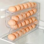 4 Tiers Egg Holder for Fridge Large Capacity Egg Holder Space-Saving Auto Rolling Egg Organizer With Slide Out Tray 30 Eggs Fridge Egg Rack Large Capacity Egg Dispenser for Refrigerator (A)